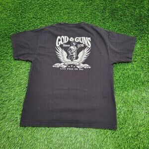 Patriotic God-&-Guns Shirt Large 21x26 Black Live-Free-Or-Die
